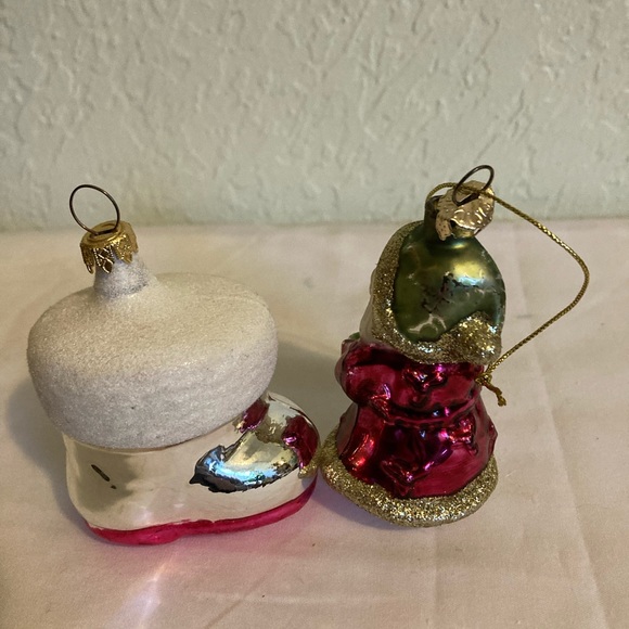 2 vintage antique glass Christmas tree ornament red Santa Claus and Boot - Picture 3 of 4
